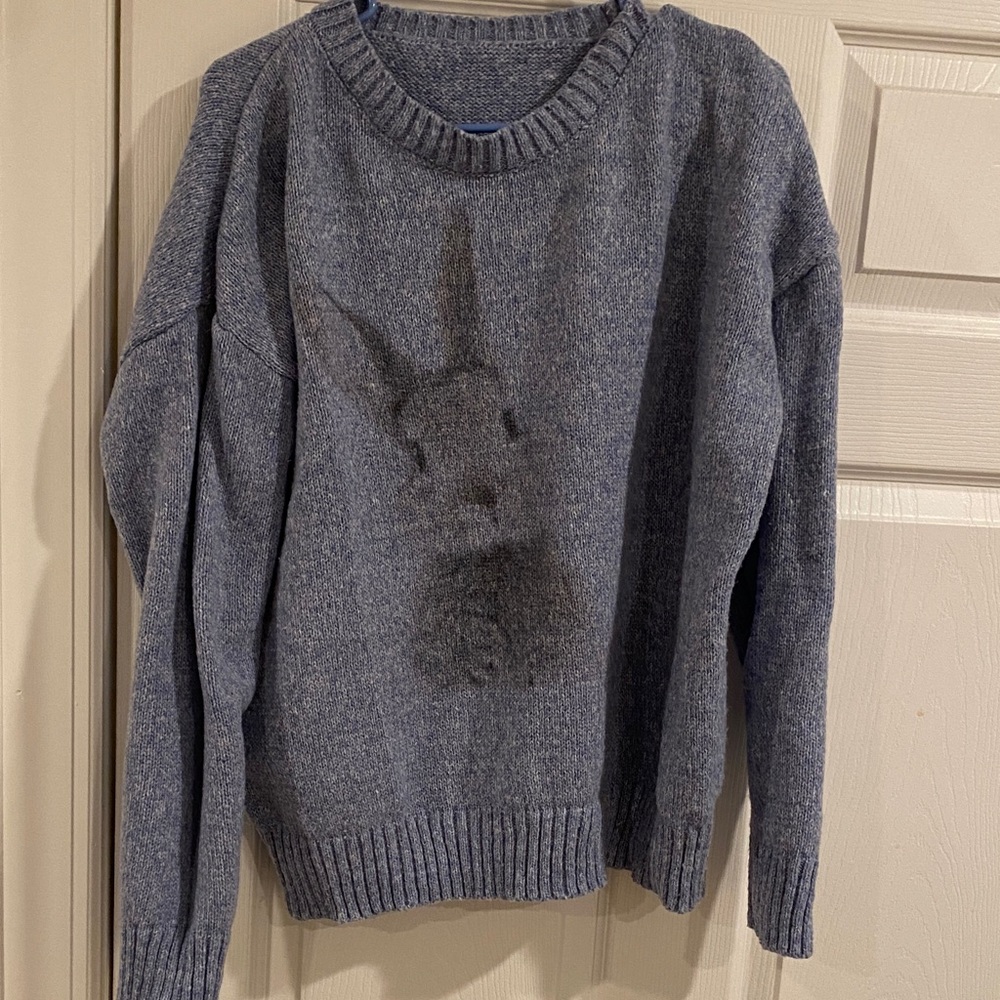 Womens Blue Sweater with Rabbit Design